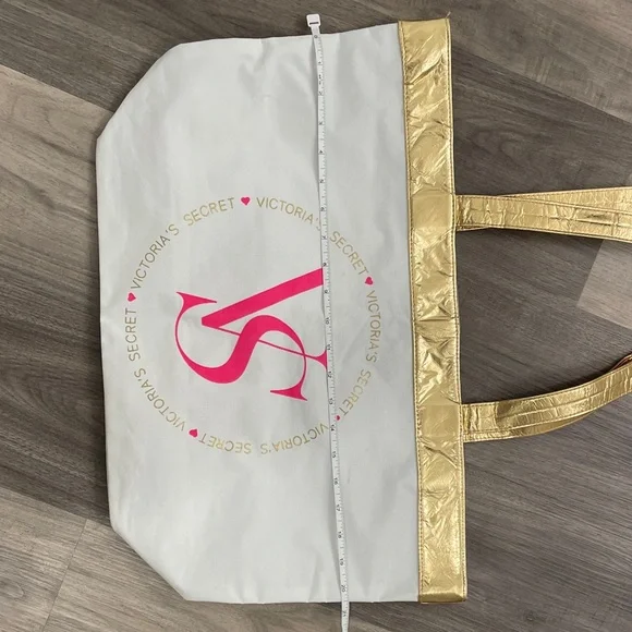 Victoria's Secret White Tote with Gold and Pink Accents - Picture 2 of 5